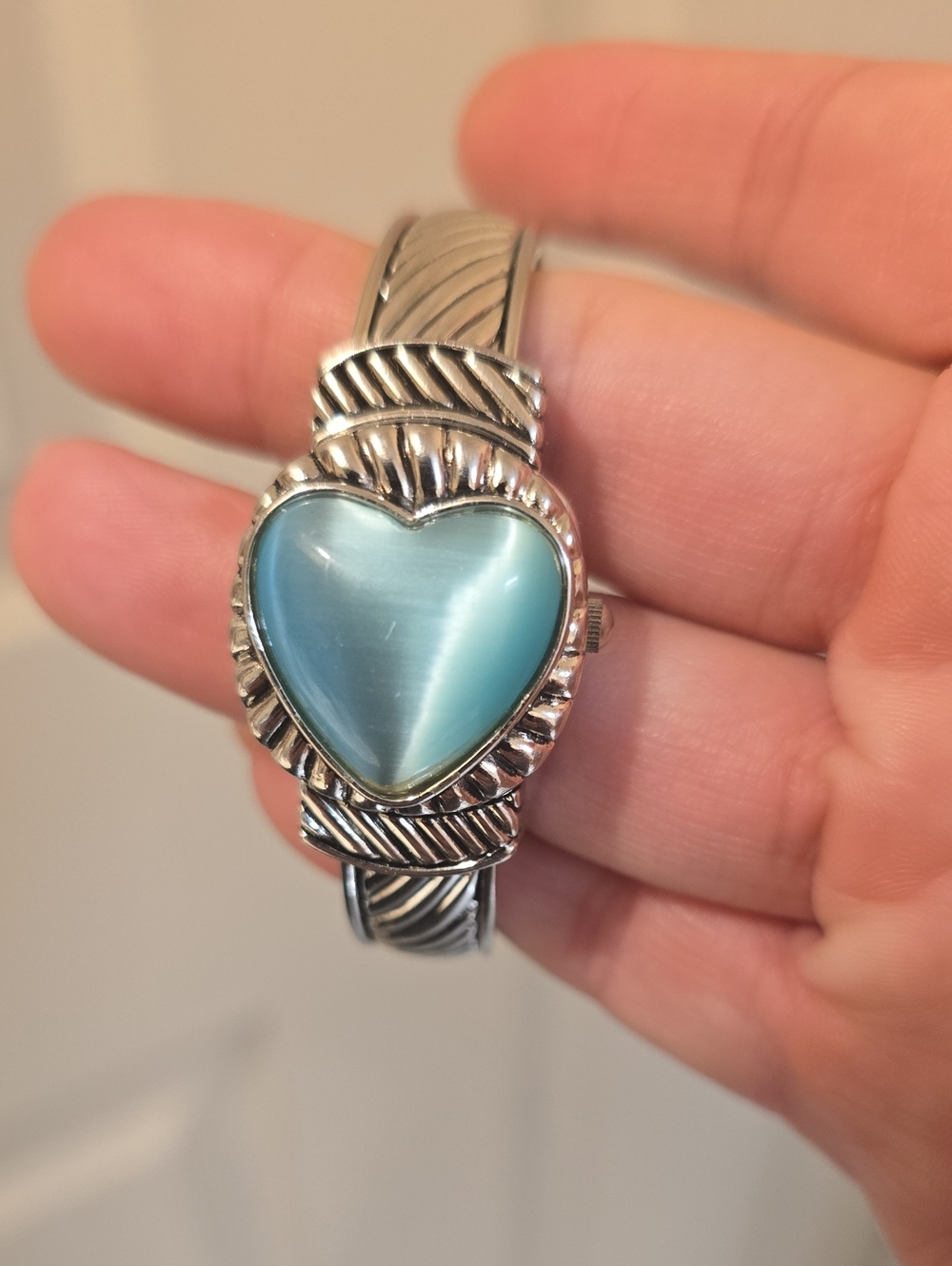 Heart Cabochon Silver Watch Braclet